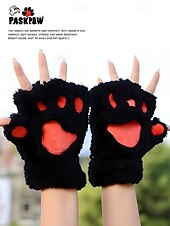 baratos Luvas femininas-Luvas de pelúcia femininas com garras de gato – luvas fofas e peludas com garras de gato, luvas sem dedos quentes e macias para inverno, para cosplay, Halloween e uso diário