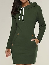 billiga Sweatshirt &amp; hoodie klänningar-Dam Mini klänning Huvtröja Mode Modern Utomhus Helgdag Utekväll Normal Slät Långärmad Huva Svart Rubinrött Grön Ljusgrå Vår Höst
