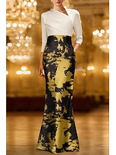 ieftine Rochii de seară sirenă-Trompetă / Sirenă Rochii de seara Elegant Rochie formală Oficial Nuntă Lungime Podea Manșon Lung Dantelate Buzunar Satin cu Imprimeu Floral 2025