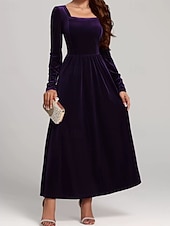 olcso Egyszerű ruha-Női Midi ruha Karácsonyi ruha Bársony ruha Koktélruha Elegáns Divat Modern Napi Szabadtéri Estély Normál Sima Hosszú ujj Szögletes Fekete Rubin Bíbor Lóhere Tavasz Ősz