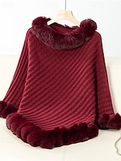 preiswerte Einfarbige Farben-Damen Pullover Schultertuch Elegant Mode Streetwear Einfarbig Gerippt Rollkragen Gestrickt Asymmetrischer Saum Kunstpelzbesatz Halbarm Normale Oberteile Stricken Outdoor Täglich Wochenende Weinrot