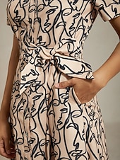 preiswerte Blumenkleider-Damenhemd mit kurzen Ärmeln, abstraktes Kunstmuster, Taschen, Pendeln, gesellschaftliche Zusammenkünfte, Frühling, Sommer