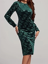 preiswerte abendkleider-Damen Midikleid Samtkleid Cocktailkleid Elegant Mode Modern Outdoor Party Party-Abendmode Normale Passform Einfach Langarm Rundhalsausschnitt Grün Frühling Herbst