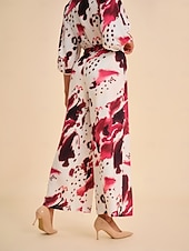 זול מִכְנָסַיִים-בגדי ריקוד נשים נקבה רגל רחבה מכנסי רגליים רחבות באורך מלא אלגנטית חופשה קזו'אל בורגנדי קיץ אביב XS S M