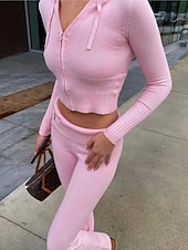 Χαμηλού Κόστους Γυναικείες φόρμες μπλούζας-Γυναικεία Σετ παντελονιών Τοπ μπολερό Μακρυμάνικο Με Κουκούλα Συμπαγές Χρώμα Φερμουάρ Μοντέρνα Κομψό στυλ street Causal Καθημερινά ΕΞΩΤΕΡΙΚΟΥ ΧΩΡΟΥ Θαλασσί Ανθισμένο Ροζ Καφέ Άνοιξη Κανονικό