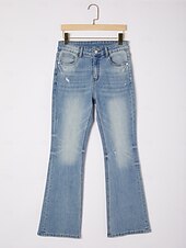 お買い得  パンツ-女性用 男女兼用 ジーンズ 全長 コットン デニム 伸縮性あり エレガント カジュアル ブルー 夏 オールシーズン S M L