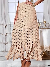 billige Festkjoler-Dame Blondeskjørt Mote Maksi Høy Midje Skjørt عادي Blonde Hull Mikroelastisk Gate Daglig Hvit Kakifarget Vår Polyester