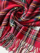 billige Skjerf for kvinner-Juleruteskjerf til dame, varmt vinterskjerf med tartan og frynser, koselig motetilbehør til høytidsfester og utendørs bruk