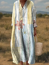 economico Abiti a Strisce e Geometrici-Per donna Abito Midi Abito a trapezio Abito aderente e svasato Casual Boho Ospite di nozze Quotidiano Uscire Vestibilità comoda Floreale Grafico Geometrico Manica Lunga Scollo a V Verde chiaro Rosa
