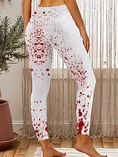 levne Halloween kalhoty-Dámské Legíny prázdniny Vinobraní Módní Plná délka Vysoký pasPantsHalloween Grafika Dýně předvečer Všech svatých Potisk Yumuşak Prodyšné Elastické Dovolená ulice Ležérní Tmavě červená Bílá / červen