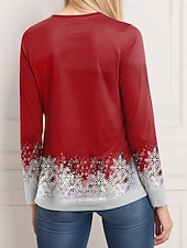 abordables T-shirts de Noël-Noël Femme T Shirt Graphique Mode Vintage Élégante Manches Longues Col Ras du Cou Tops Réguliers Imprimé Blanc Rouge Bleu Printemps Automne Hiver