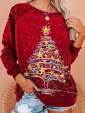 Christmas Women's Pullover Sweatshirt Graphic Christmas Tree Fashion Casual Long Sleeve Crew Neck Regular Tops Street Dailywear Holiday Print Yellow Red Fall Winter4