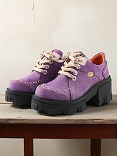 tanie Buty do kostki-Damskie, zielone, skórzane, sznurowane, grube, codzienne buty z prawdziwej skóry – skórzane buty w stylu retro typu oxford, idealne na jesienną modę i spacery na świeżym powietrzu