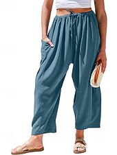 economico gamba larga e vita alta-Per donna Gamba larga Chinos Streetwear Casual Lunghezza intera Vita media Semplice Coulisse Tasca Confortevole Micro-elastico All&#039;aperto Vacanza Streetwear Rosso scuro azzurro cielo Nero Bianco