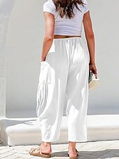economico gamba larga e vita alta-Per donna Gamba larga Chinos Streetwear Casual Lunghezza intera Vita media Semplice Coulisse Tasca Confortevole Micro-elastico All&#039;aperto Vacanza Streetwear Rosso scuro azzurro cielo Nero Bianco