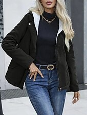 billiga Fleece-fodrade jackor-Dam Vinterkappa Fleece-jacka Bekväm Andningsfunktion Ficka Ledigt Slät Semester Gata Ledigt Dagliga kläder Dragkedja Normal Huva Normal Långärmad Ytterkläder Svart Blå Kaki Vår Höst
