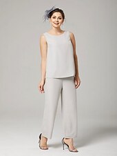 abordables Costumes-pantalons pour maman-Tailleur trois pièces Mère de la mariée Élégant Grande taille Longueur de sol Chiffon Sans manches Enveloppée avec couleur unie pour impressionner taille personnalisée gratuite