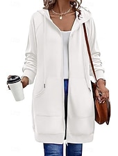 halpa huppari takki-Naisten Huppari takki Mukava Hengittävä Vetoketju Tasku Vapaa-aika Tavallinen Loma Katu Kausaliteetti Arki-asut Vetoketju Pitkä Hupullinen Normaali Pitkähihainen Päällysvaatteet Laivasto Musta