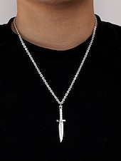 Недорогие Модные аксессуары-Мужское ожерелье с кулоном в виде кинжала из титановой стали – готическая панк-цепочка с ножом для вечеринки на Хэллоуин, косплея и повседневной носки