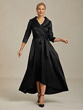 billige Kjoler til nyttårsaften-Dame Maxikjole Festkjole Elegant Årgang Normal Helfarge 3/4 ermer V-hals Svart Høst Vinter