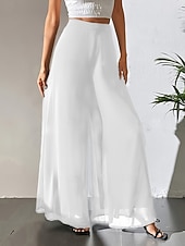 baratos perna larga e cintura alta-Mulheres Perna larga chinês Moda Roupa de rua Básico Comprimento total Cintura Alta Tecido Cintura elástica Confortável Macio Com Stretch Ao ar livre Rua Casual Marron Escuro Vinho Preto Branco Verão