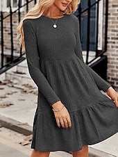 preiswerte Pulloverkleider-Damen Minikleid Pulloverkleid Freizeitkleid Modern Outdoor Täglich Ausgehen Normale Passform Einfach Langarm Rundhalsausschnitt Wein Braun Grün Grau Frühling Herbst