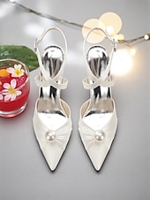 cheap Cocktail-Women&#039;s Blue Satin Block Heel Pumps with Pearl Detail and Ankle Strap - Elegant Pointed Toe Shoes for Formal Occasions and Cocktail Parties