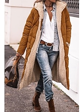 ieftine Parka casual-Pentru femei Palton de iarnă Geaca matlasata Rezistent la Vânt Cald Buzunar Deschis frontal Epocă Zilnic Casual Simplu Cadouri de Crăciun Vacanță Casual Zilnic Deschis frontal Lung Capișon Fit regulat