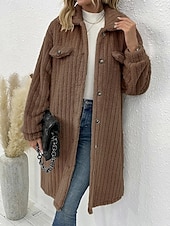 abordables Chaquetas Forradas de Forro Polar-Mujer Abrigo de invierno Chaqueta de sherpa Cómodo Transpirable Bolsillo Botones Casual Plano Vacaciones Calle Casual Ropa Cotidiana Botonadura Simple Largo Cuello Vuelto Ajuste regular Manga Larga
