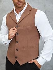 preiswerte Herrenweste-Herren Tweedweste Weste Formell Hochzeit Urlaub Täglich Mode Klassisch Frühling Herbst Tasche Knöpfe Tweed Polyester Bequem Einfach Fischgrätenmuster Einreihig Reverskragen mit Schlitz Normale