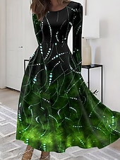 preiswerte Kunst &amp; Design Kleid-Damen Maxikleid A Linie Kleid Figurbetontes Kleid Urlaub Lässig Boho Party Täglich Ausgehen Normale Passform Ombre Grafik Geometrisch Langarm Rundhalsausschnitt Rote Purpur Grün Grau Sommer Frühling