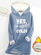 tanie Hoodie z humorem i cytatami-Damskie Bluza z kapturem i bluzą Nadruk Graficzny Litera Codzienny Komfort Długi rękaw Kaptur Długie topy Codzienny Ulica Na co dzień Niebieski Rumiany róż Szary Jesień Zima