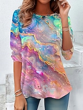 Pentru femei Tricou Ombre Floral Grafic Epocă Stilat Clasic Manșon Lung Stil Nautic Rotund Topuri obișnuite Zilnic Imprimeu Albastru piscină Mov Curcubeu Primăvară Toamnă Iarnă ieftine tricou Art & Design-Pentru femei Tricou Ombre Floral Grafic Epocă Stilat Clasic Manșon Lung Stil Nautic Rotund Topuri obișnuite Zilnic Imprimeu Albastru piscină Mov Curcubeu Primăvară Toamnă Iarnă