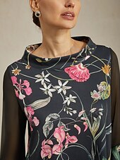 preiswerte Blusen-Damenbluse schwarz Blumendruck Stretch Chiffon Ärmel Bateau-Ausschnitt lässig täglich Frühling Sommer Herbst