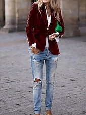 cheap Blazers &amp; Suits-Women's Blazer Comfortable Breathable Pocket Casual Plain Office Street Casual Daily Wear Single Breasted Regular Turndown Regular Fit Long Sleeve Outerwear Navy Black Wine Spring Fall