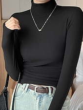economico Colori solidi-Per donna Felpa Elegante Casual Morbido Colore Puro A Coste Dolcevita Lavorato a maglia Manica Lunga Top Regolari Maglia All&#039;aperto Quotidiano Weekend Nero Bianco Autunno Inverno