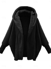 billiga Fleece-fodrade jackor-Dam Vardaglig jacka Bekväm Andningsfunktion Ficka Förstoringar Ledigt Slät Semester Gata Ledigt Dagliga kläder Öppen front Normal Huva Lös passning Långärmad Ytterkläder Svart Vit Rodnande Rosa Vår