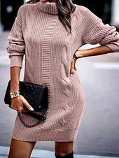 preiswerte Pulloverkleider-Damen Langes Kleid Maxikleid Pulloverkleid Etui-Kleid Mode Modern Büro Ausgehen Normale Passform Einfach Langarm Rollkragen Schwarz Rosa Armeegrün Khaki Herbst Winter