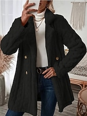 voordelige Fleece-gevoerde Jassen-Dames Fleecejack Teddy jas Houd Warm Ademend Zak Met fleece gevoerd Casual Effen Vakantie Straat Casual Alledaagse kleding Dubbele rij knopen Lang Ingesneden revers Normale pasvorm Lange mouw