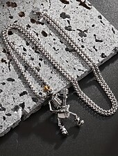 abordables Accesorios de Halloween-Collar con colgante de guitarra y calavera de Halloween para hombre, cadena de metal estilo rock punk, ideal para fiestas, conciertos y vida nocturna.