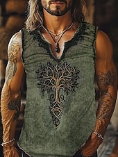 tanie Tank topy sportowe-Męskie Bezrękawnik Kamizelka Top Podkoszulki Koszulki z grafiką Bez rękawów W serek Lato Drzewa Zabytkowe Designerskie Podstawowy Nadruk Urlop Ulica Wyjściowe Niebieski Zielony Khaki Top Tee dla