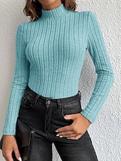 olcso Egyszerű póló-Női Blúz Fodrozott Tömör szín Stílusos Alkalmi Hosszú ujj Magasnyakú Normál felsők Napi Fekete Égszínkék Poros kék Khakizöld Szürke Tavasz Ősz Tél