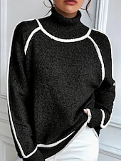 billige Solide farger-Dame Genser Gatemote Fritid Fargeblokk Rullekrage Lapper Strikket Langermet Vanlige topper Strikke utendørs Daglig Ut på byen Svart Gul Høst Vinter