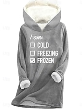 baratos Moletons forrados de fleece-Mulheres Pulôver Moletom Com Capuz Letra Quente Casual Difusa Manga Longa Com Capuz Tops longos Casual Esportes Imprimir Rosa Azul Cinzento Inverno
