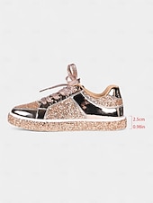 billiga Damsneakers-Damsneakers med guldfärgad glitter – glänsande snörskor med glittrig design för nattliv, klubbar och fester