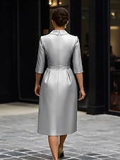 preiswerte Teelänge-Schlauchkleid Knielang Partykleid Cocktailkleid Kleid für Hochzeitsgäste Brautmutterkleid Dreiviertelarm Hemdkragen Elegant Minimalistisch Hochzeitsgast Cocktailparty Formeller Abend Stretch Satin mit