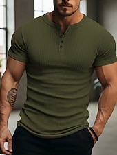  Per uomo Maglia Henley Canotta Muscolare Maglietta a Maglia a Coste Maglietta Maniche Corte Semplice Moda Designer Essenziale Henley Vacanza Streetwear Uscire Estate Verde scuro Maglietta Henley