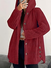 billiga Fleece-fodrade jackor-Dam Sherpajacka Bekväm Andningsfunktion Ficka Knappar Ledigt Slät Semester Gata Ledigt Dagliga kläder Enkelknäppt Lång Huva Lös passning Långärmad Ytterkläder Svart Rodnande Rosa Rubinrött Vår Höst