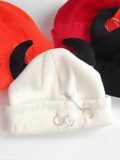 halpa Halloween-asusteet-unisex halloween-paholaisen sarvineulepipo – goottilainen punk-kallomyssy hakaneulalla ja rengaskorjauksilla miehille ja naisille, juhla-asu