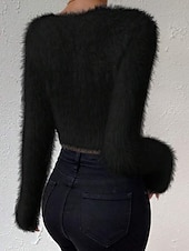 abordables Couleurs unies-Femmes Pull Mode Occasionnel Couleur Unie Côtelé Col en V Tricoté manche longue Hauts Réguliers Tricoter Extérieur Quotidien Week-end Noir Blanche Automne Hiver